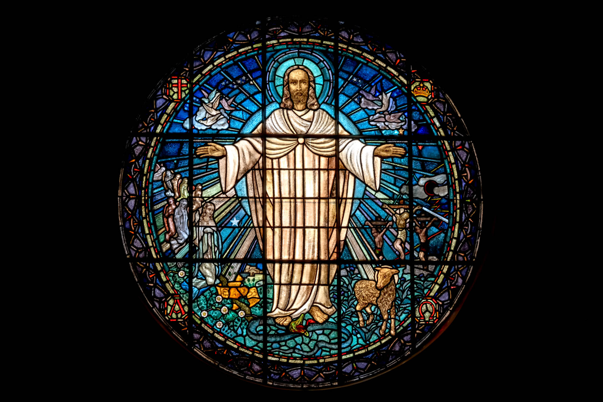 Jesus In Stained Glass Wall Decor Background