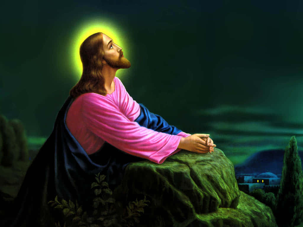 Jesus Is King Praying On Rock Background