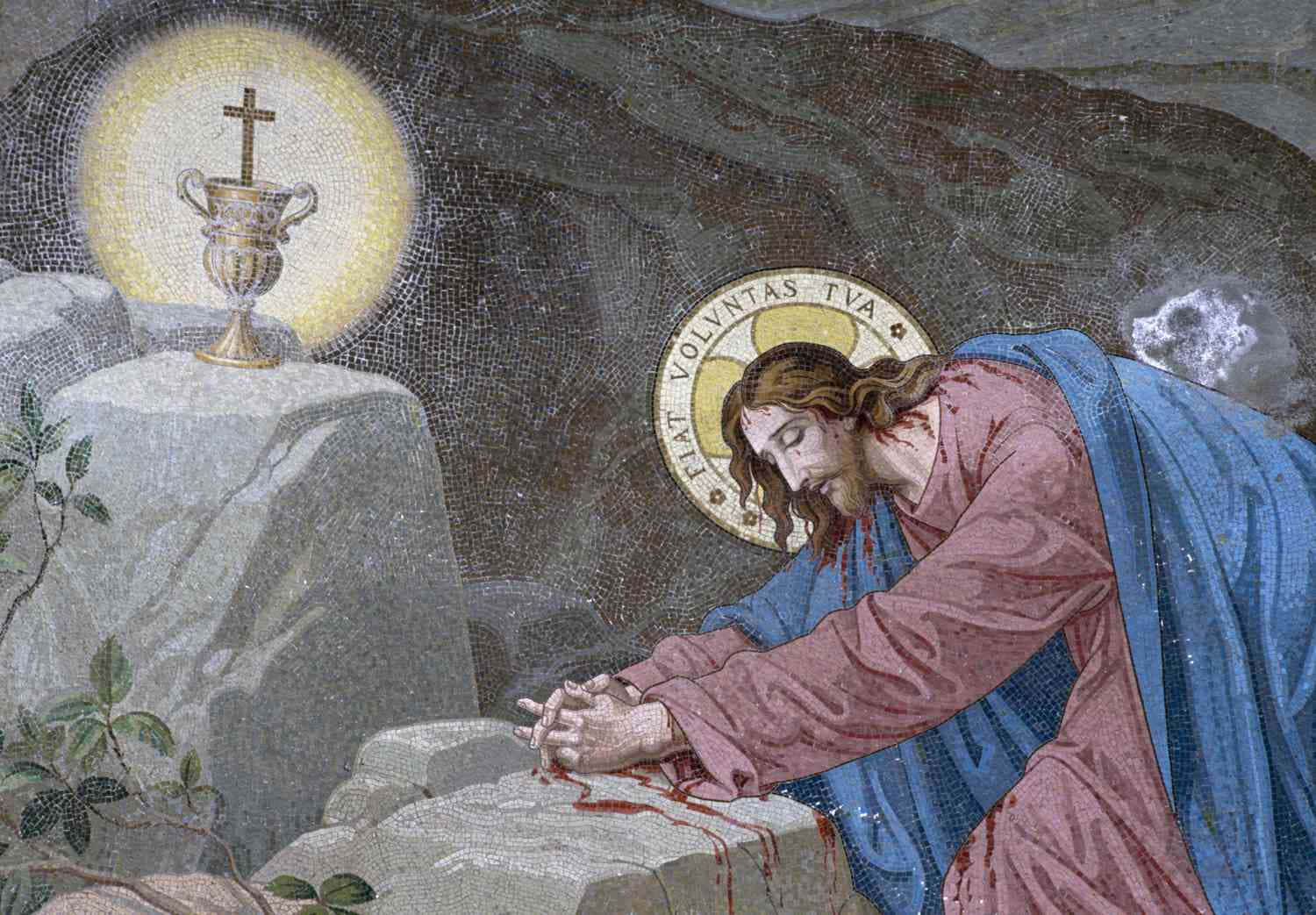 Jesus Is Kneeling Down In A Cave Background
