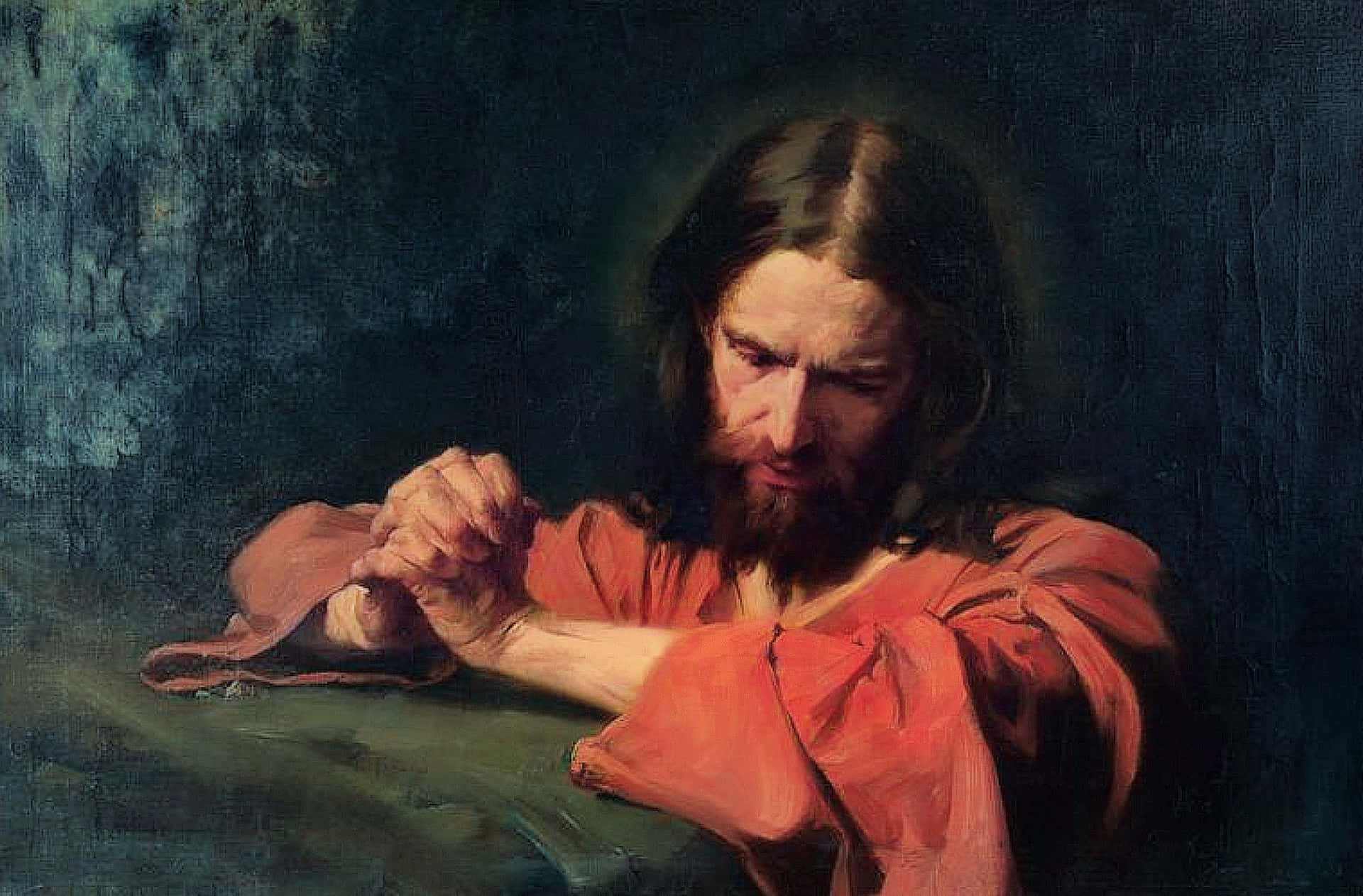 Jesus Kneeling In Prayerful Devotion. Background