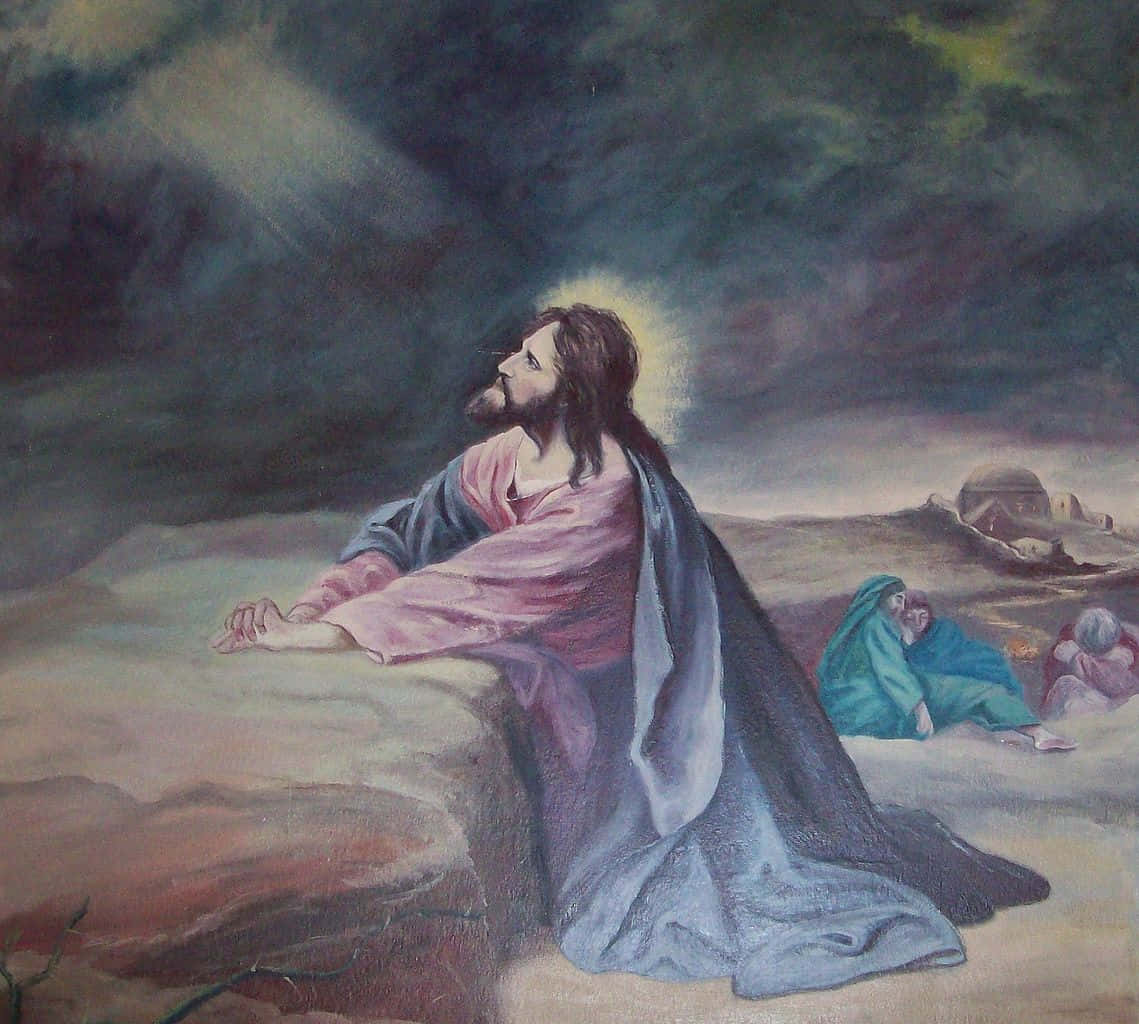 Jesus Kneels In Prayer.