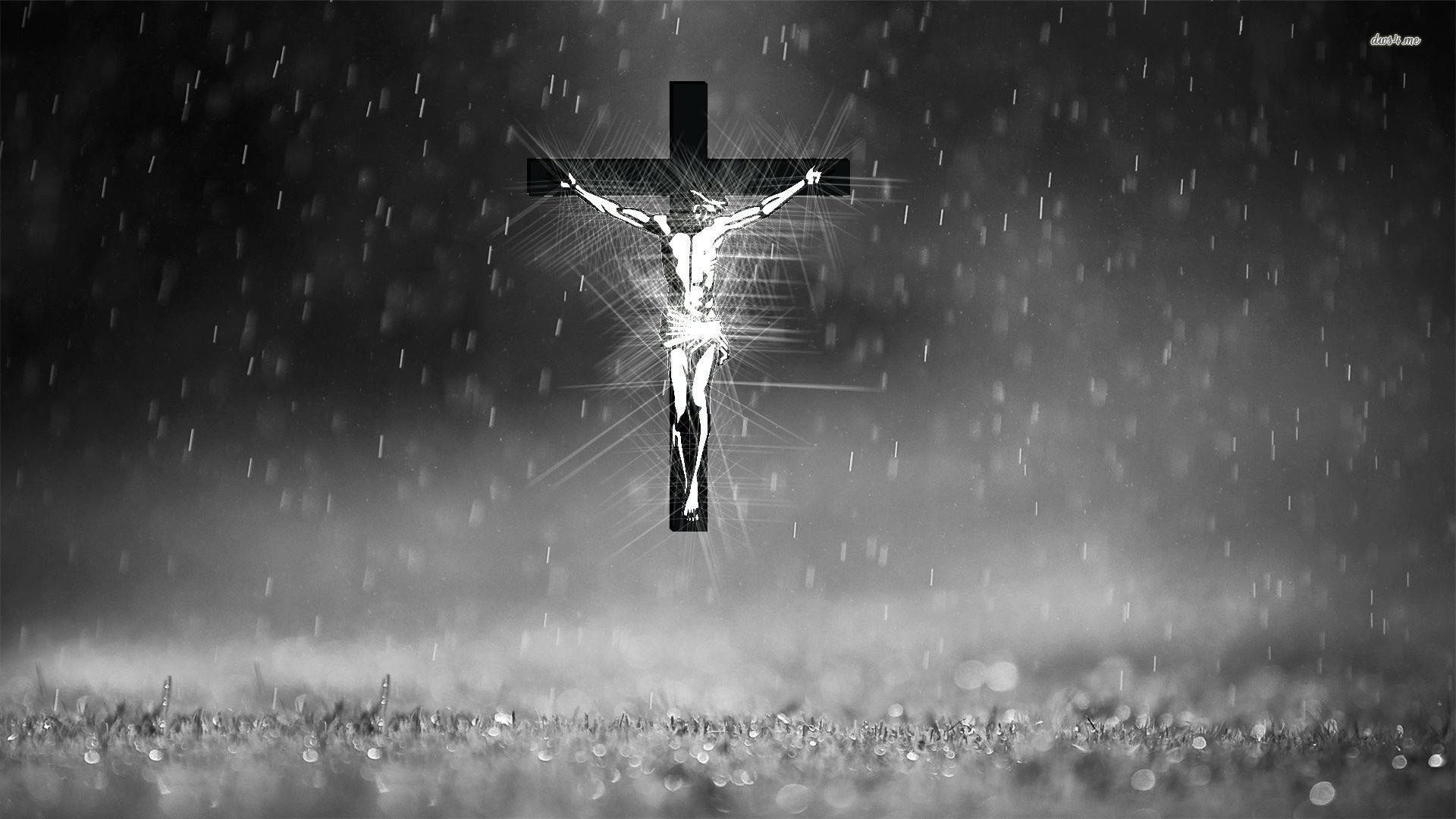 Jesus On Cross Art With Raindrops Background
