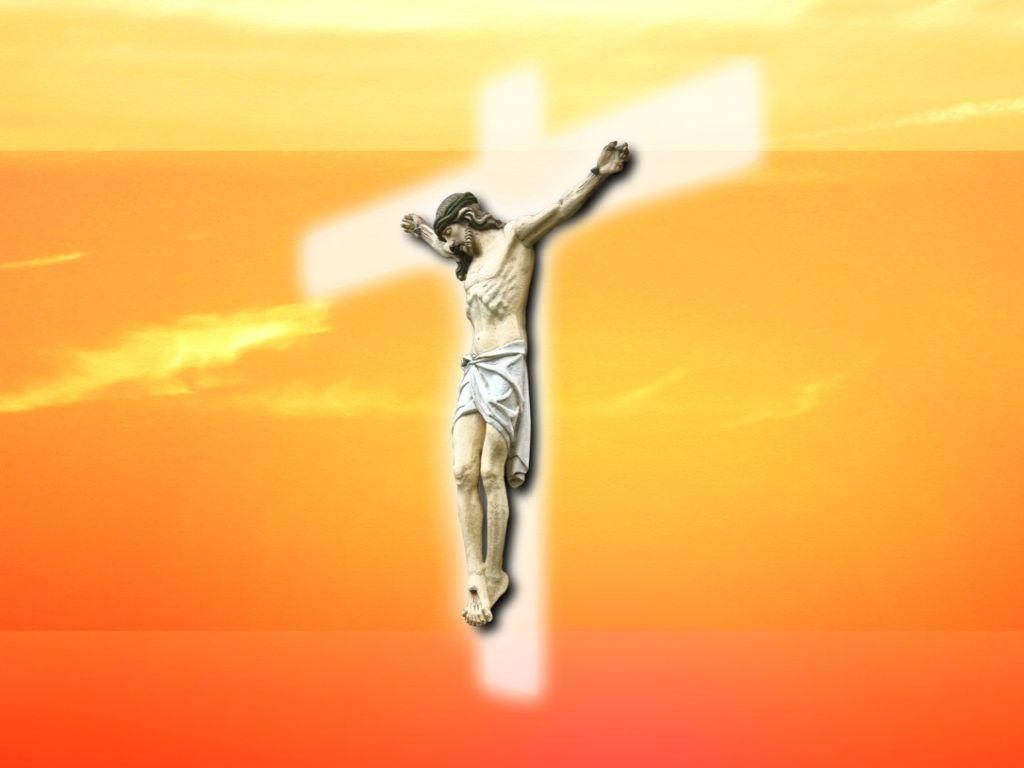 Jesus On Cross Artwork With Orange Background