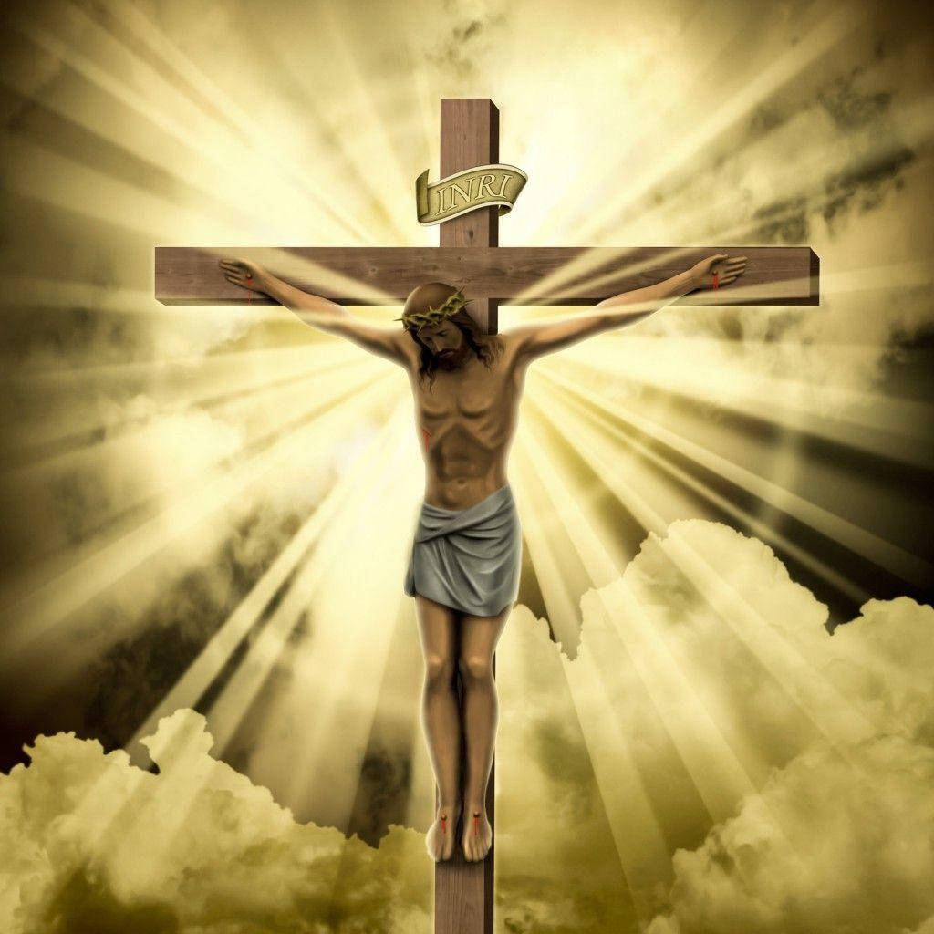 Jesus On Cross Artwork With Yellow Light Background