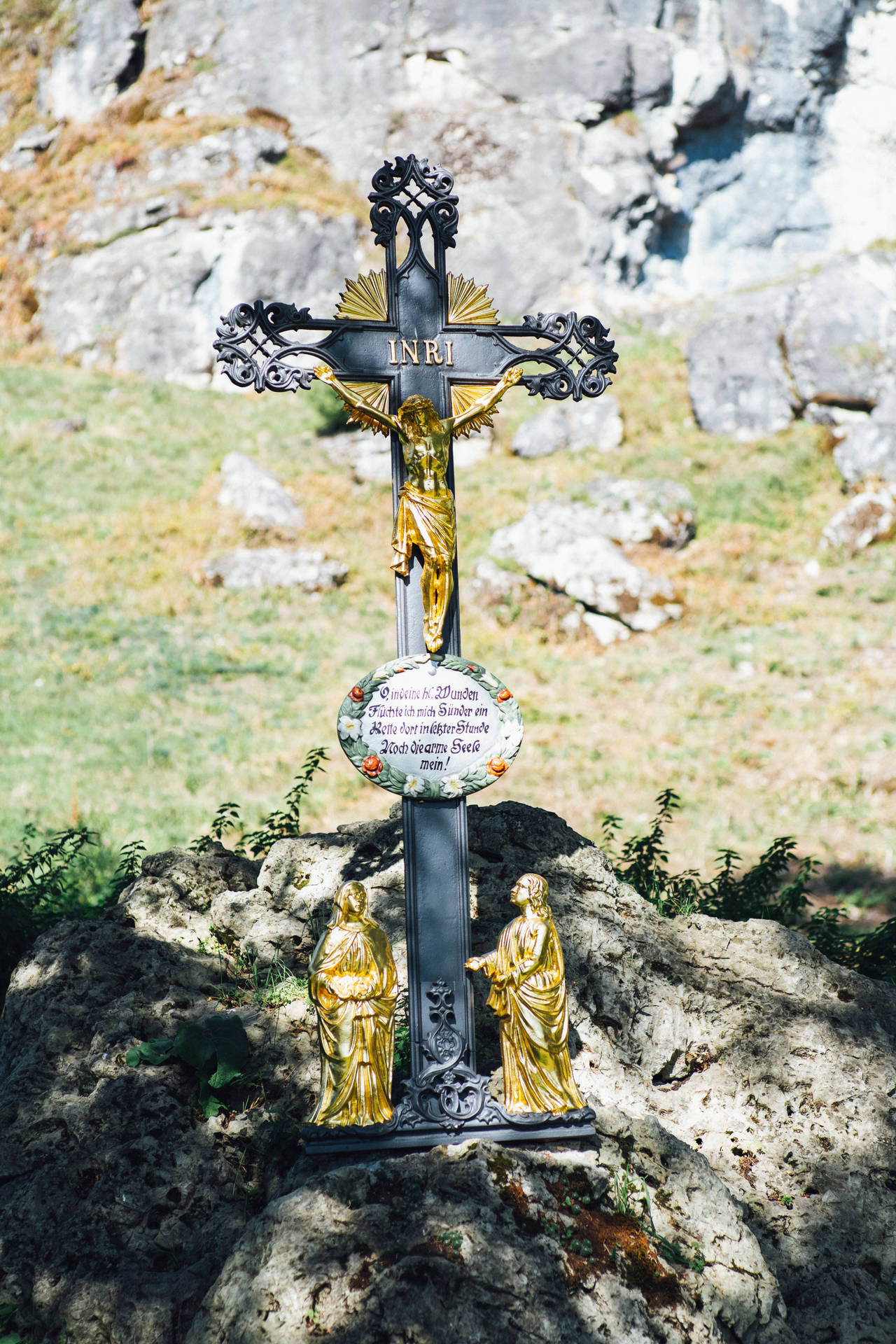 Jesus On Cross Crucifix On A Rock Background