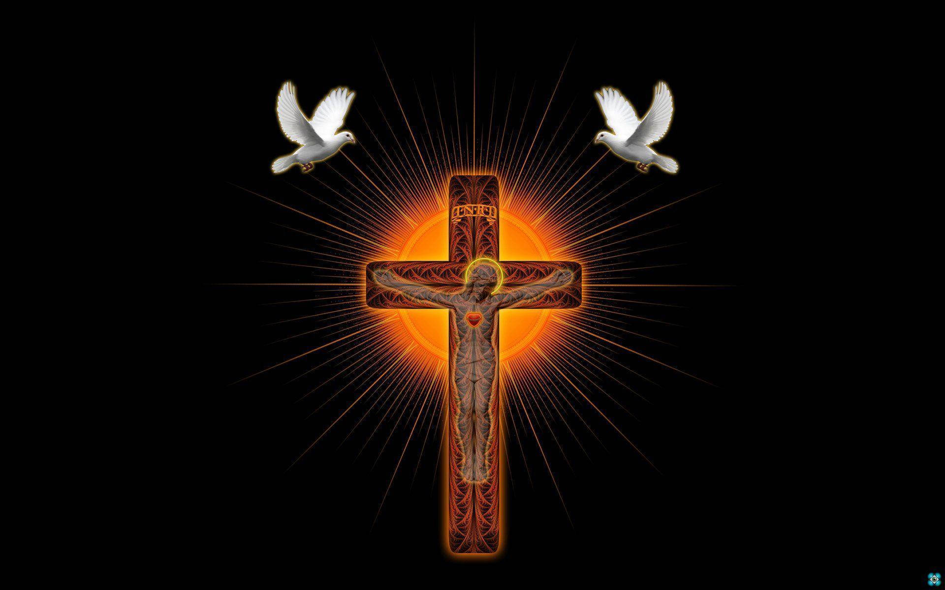 Jesus On Cross With Doves Artwork Background