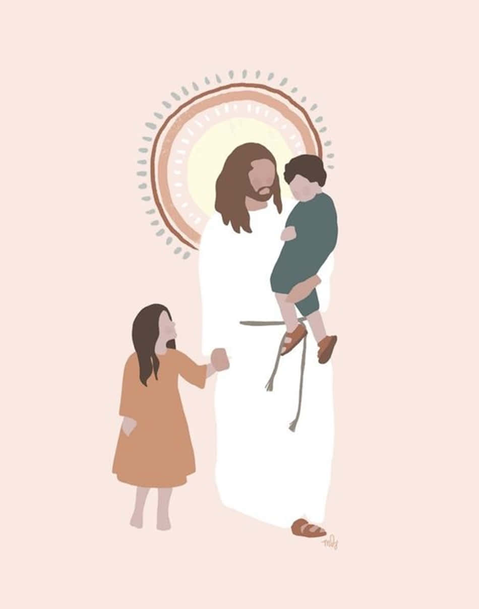 Jesus With Children And A Baby Background