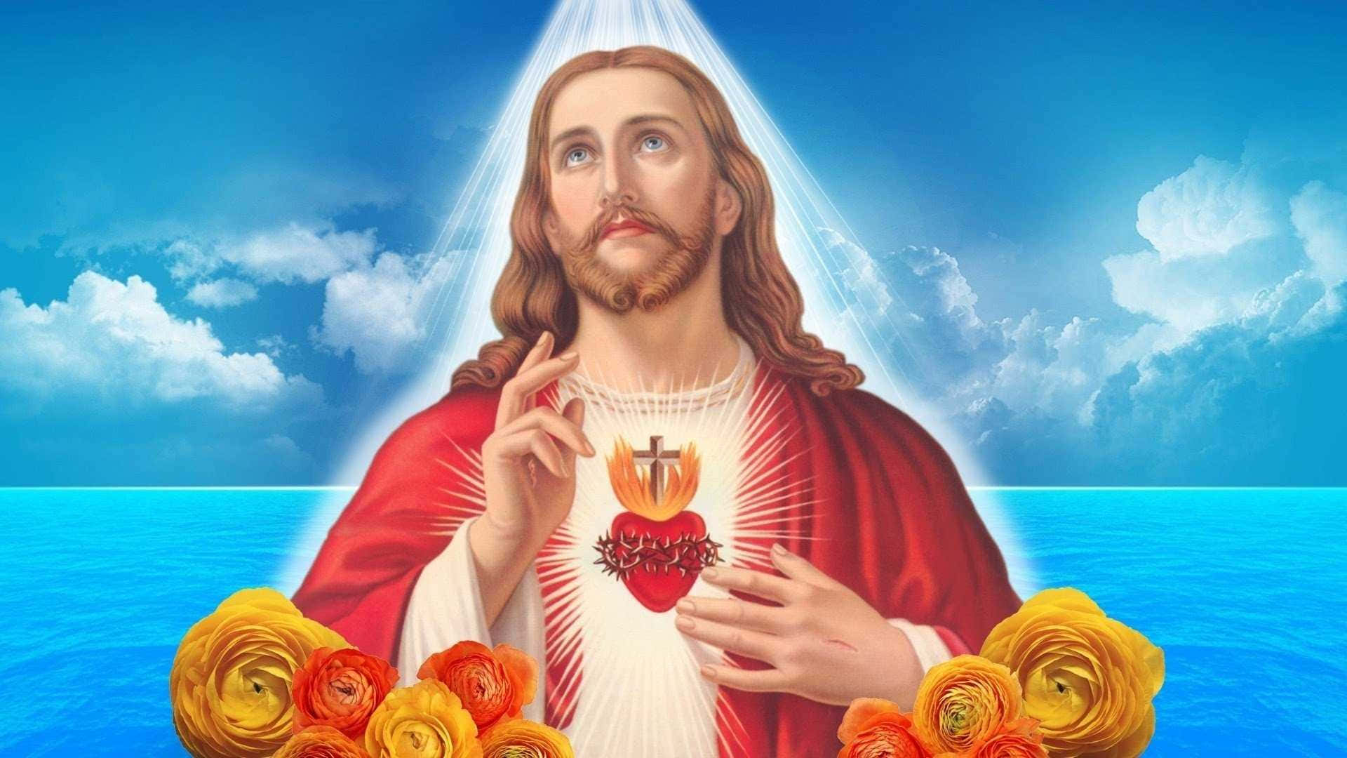 Jesus With Roses And A Heart Background