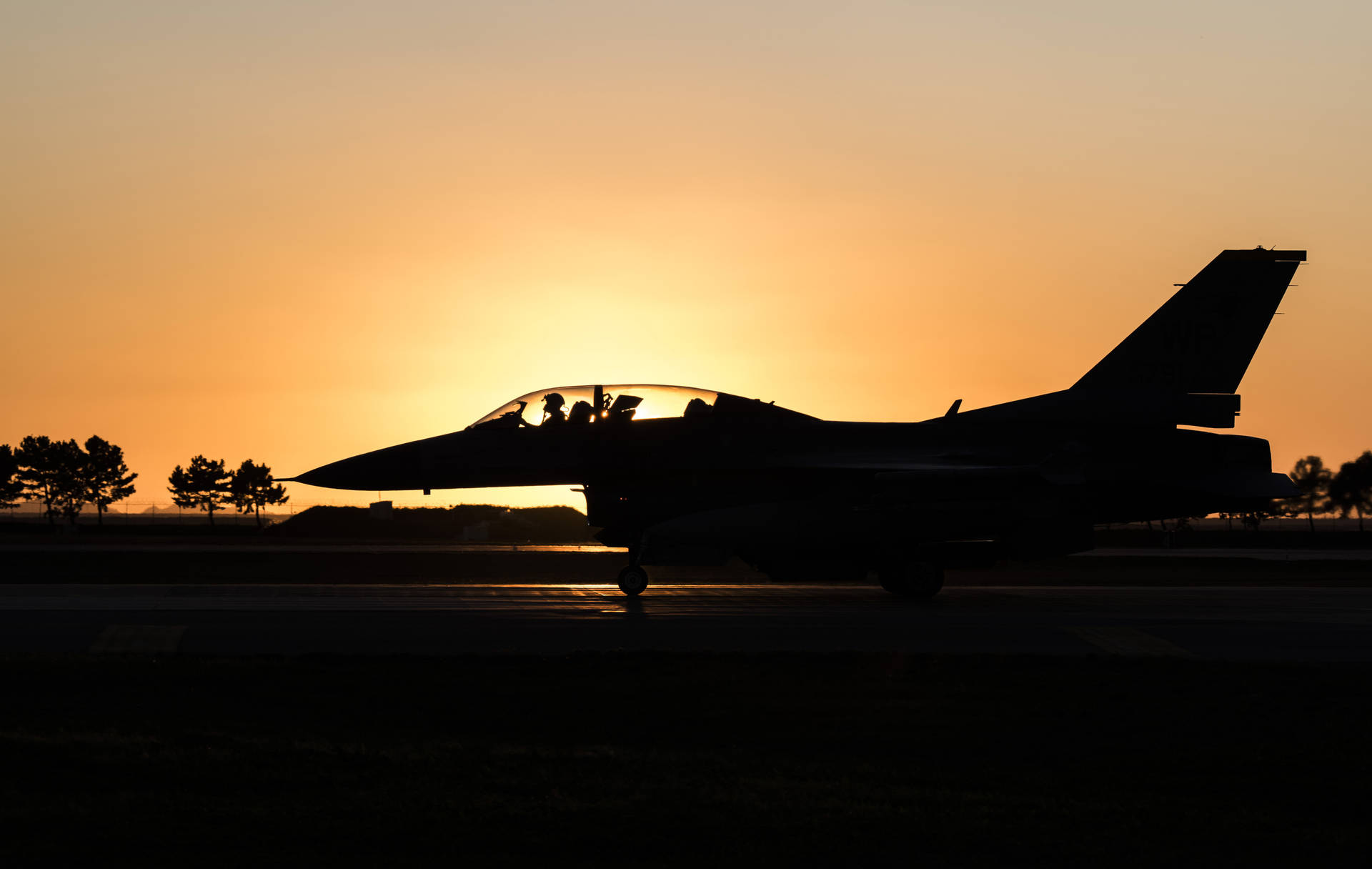 Jet Fighter Parked Sunset Background