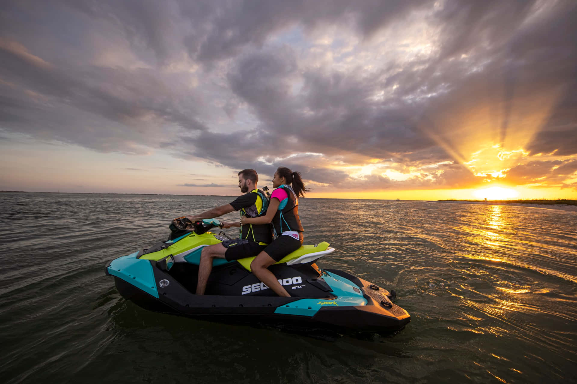 Jet Ski Couple Sunset Background