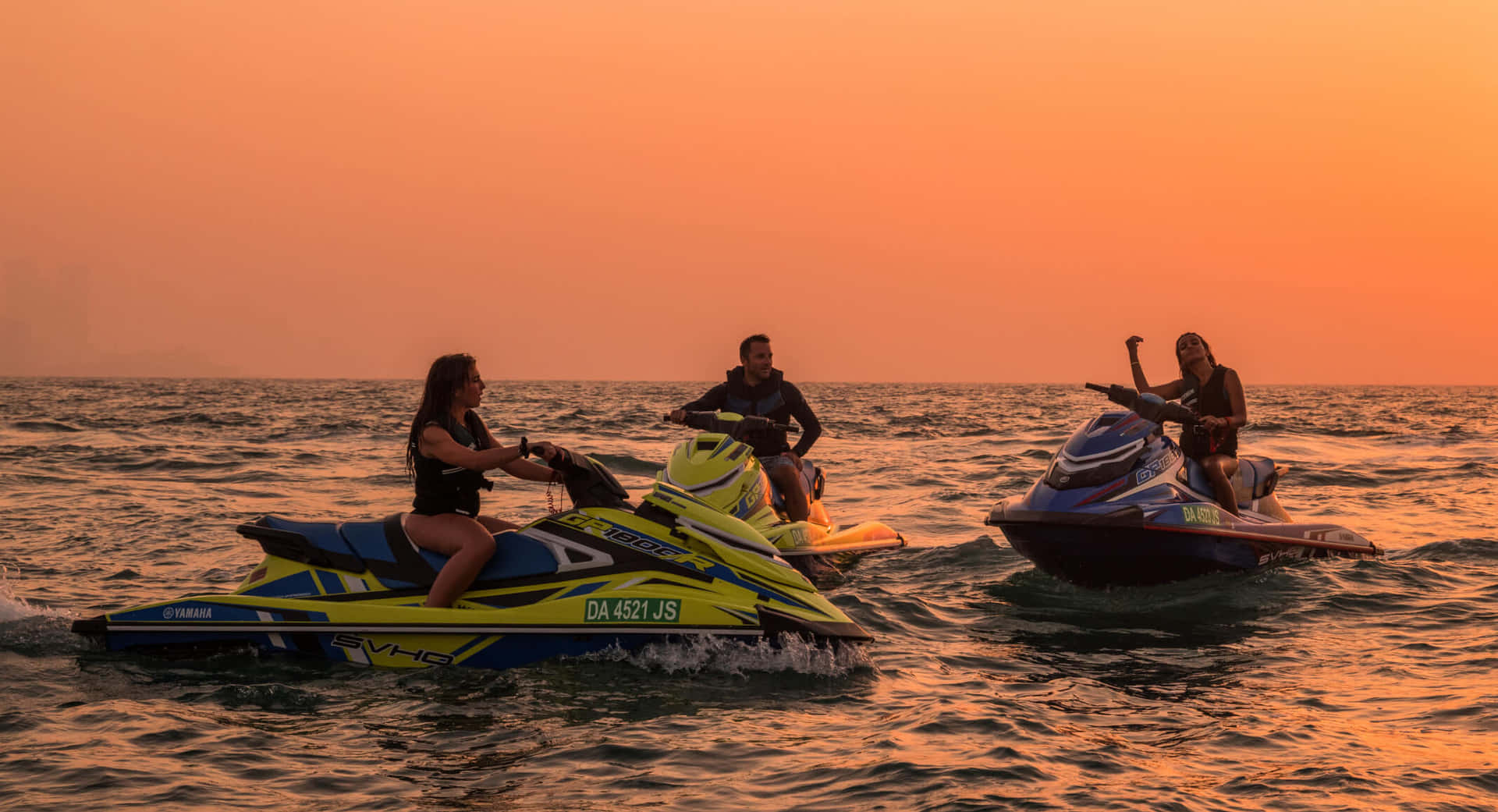 Jet Ski Orange Sky Background