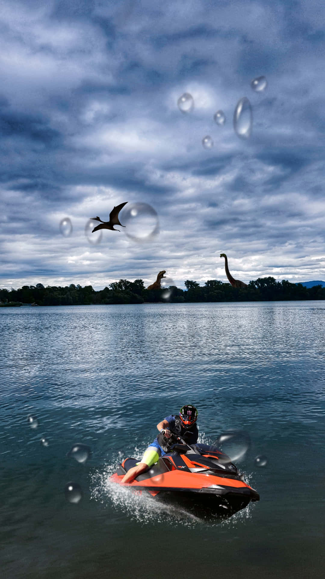 Jet Ski With Dinosaurs Background