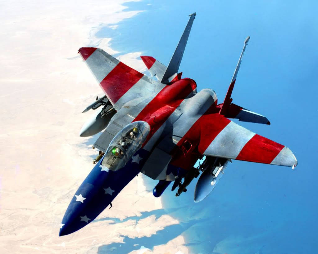 Jet With American Flag Colours Background