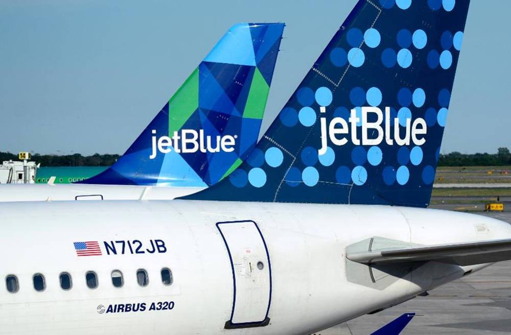 Jetblue Plane Geometrical And Dotted Prints Background