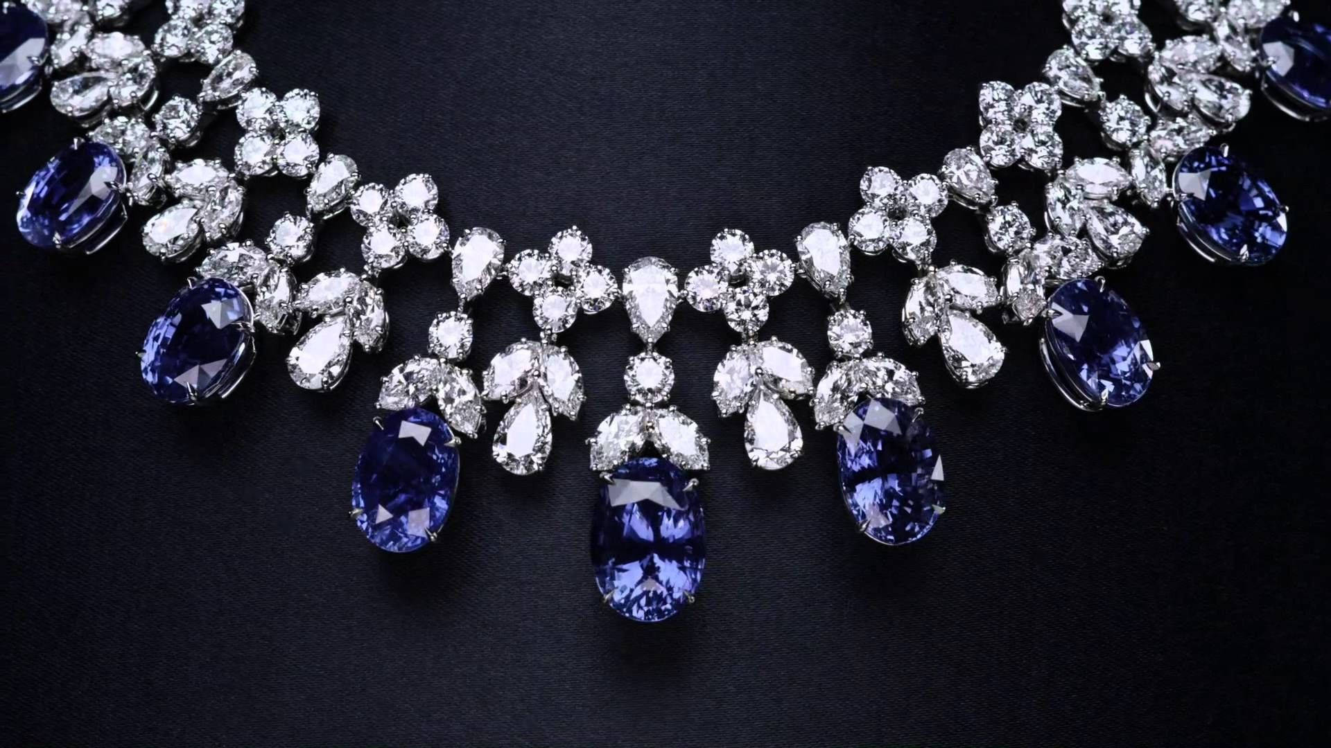 Jewelry Necklace With Blue Diamonds Background