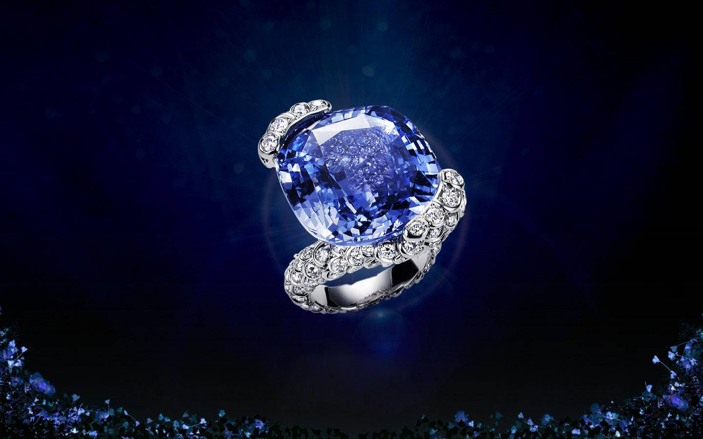 Jewelry Ring With Blue Diamond Background