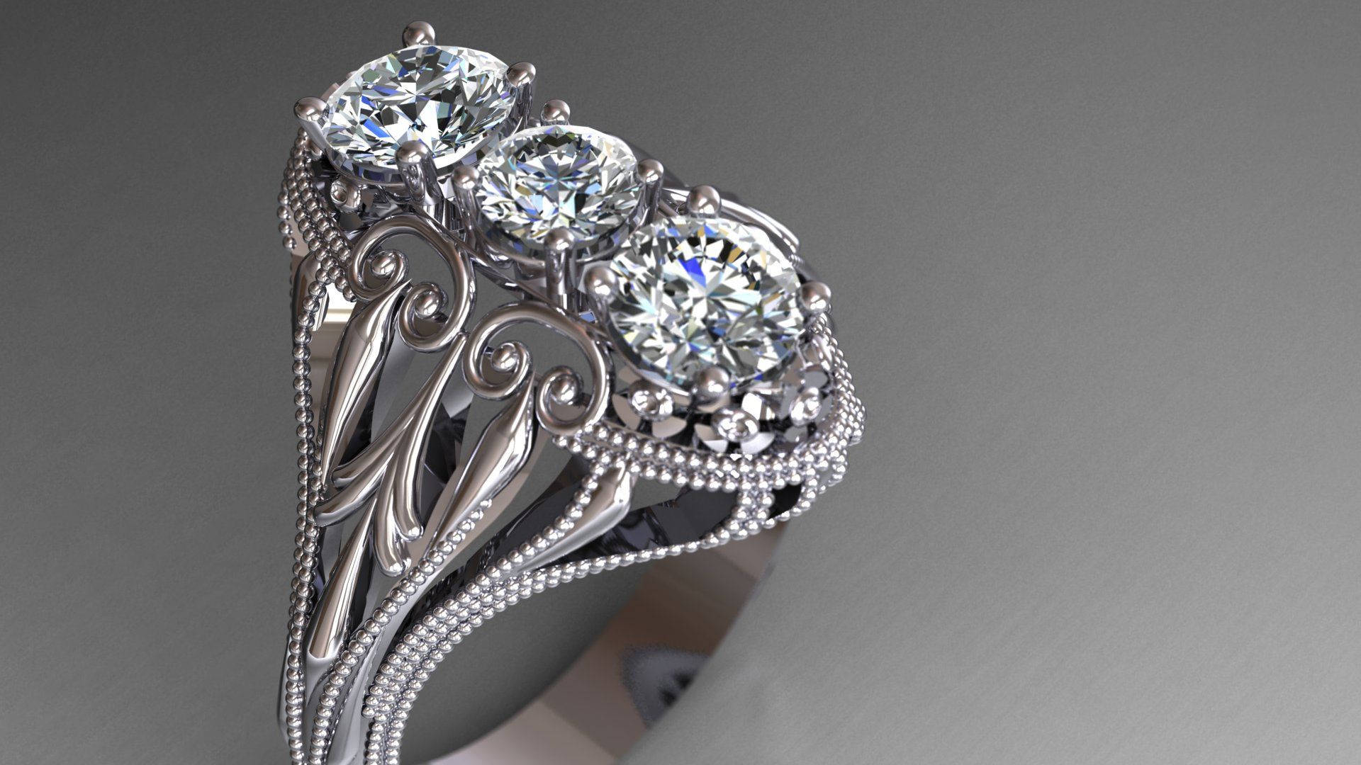 Jewelry Ring With Three Diamonds Background