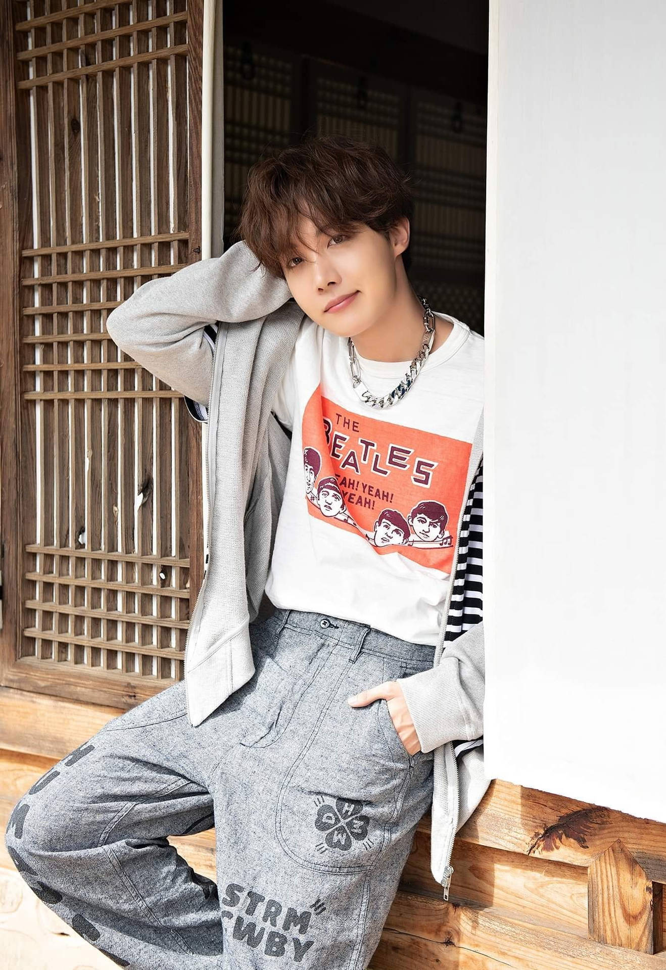 Jhope Cute With Casual Outfit Background