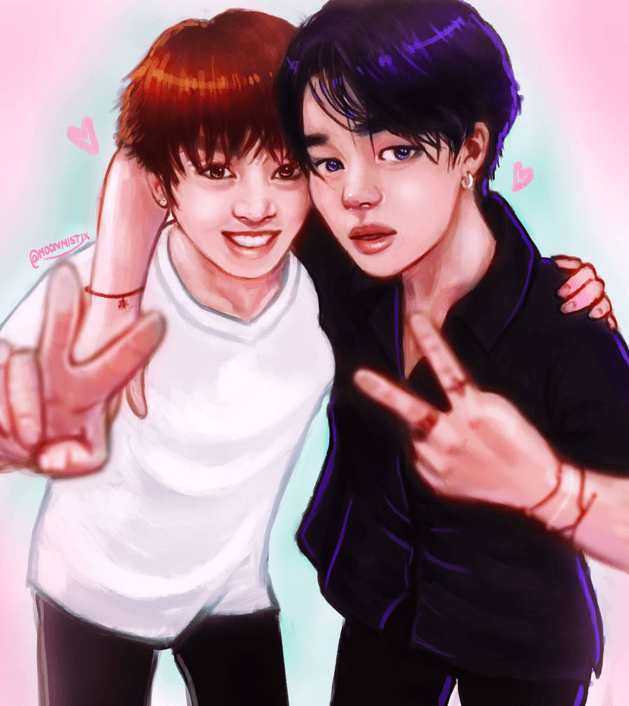 Jikook Peace Sign Drawing Background