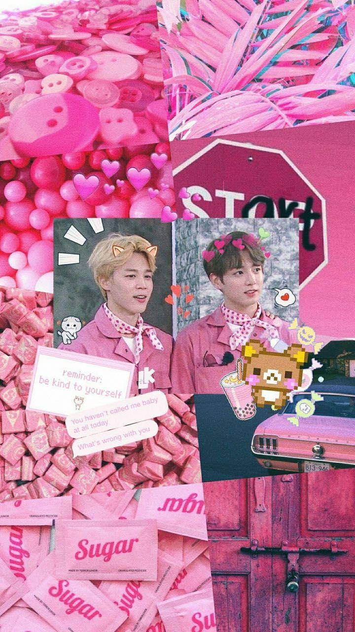 Jikook With Pink Things Background