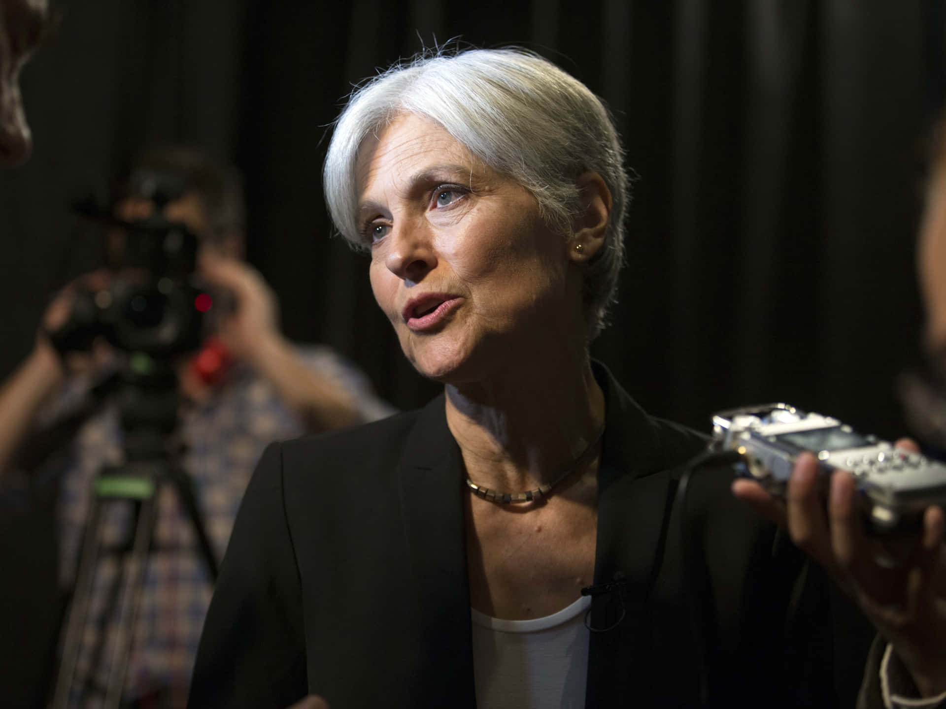 Jill Stein Answering Questions From Media Background