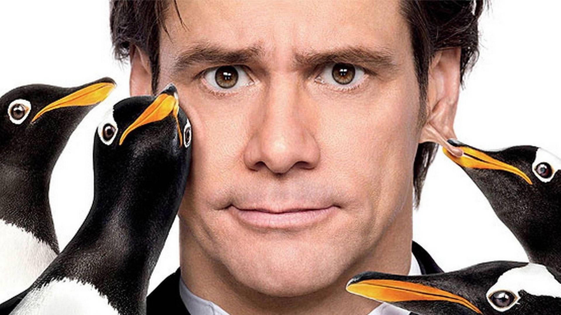 Jim Carrey With Silly Penguins Background