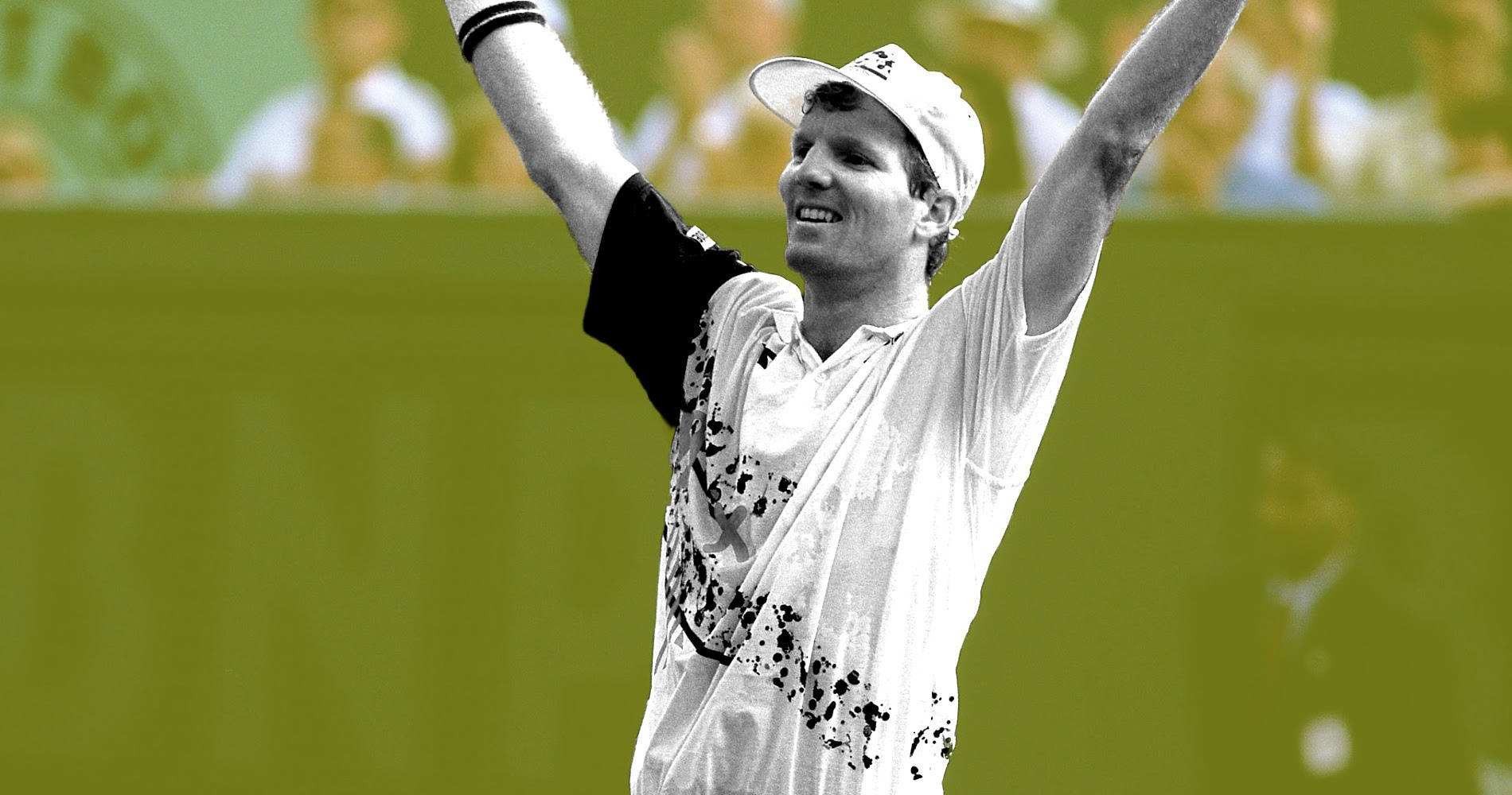 Jim Courier Celebrating A Victory In Tennis Background