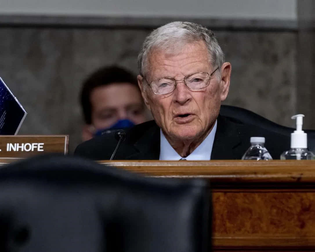 Jim Inhofe Pictured With Name Plate Background