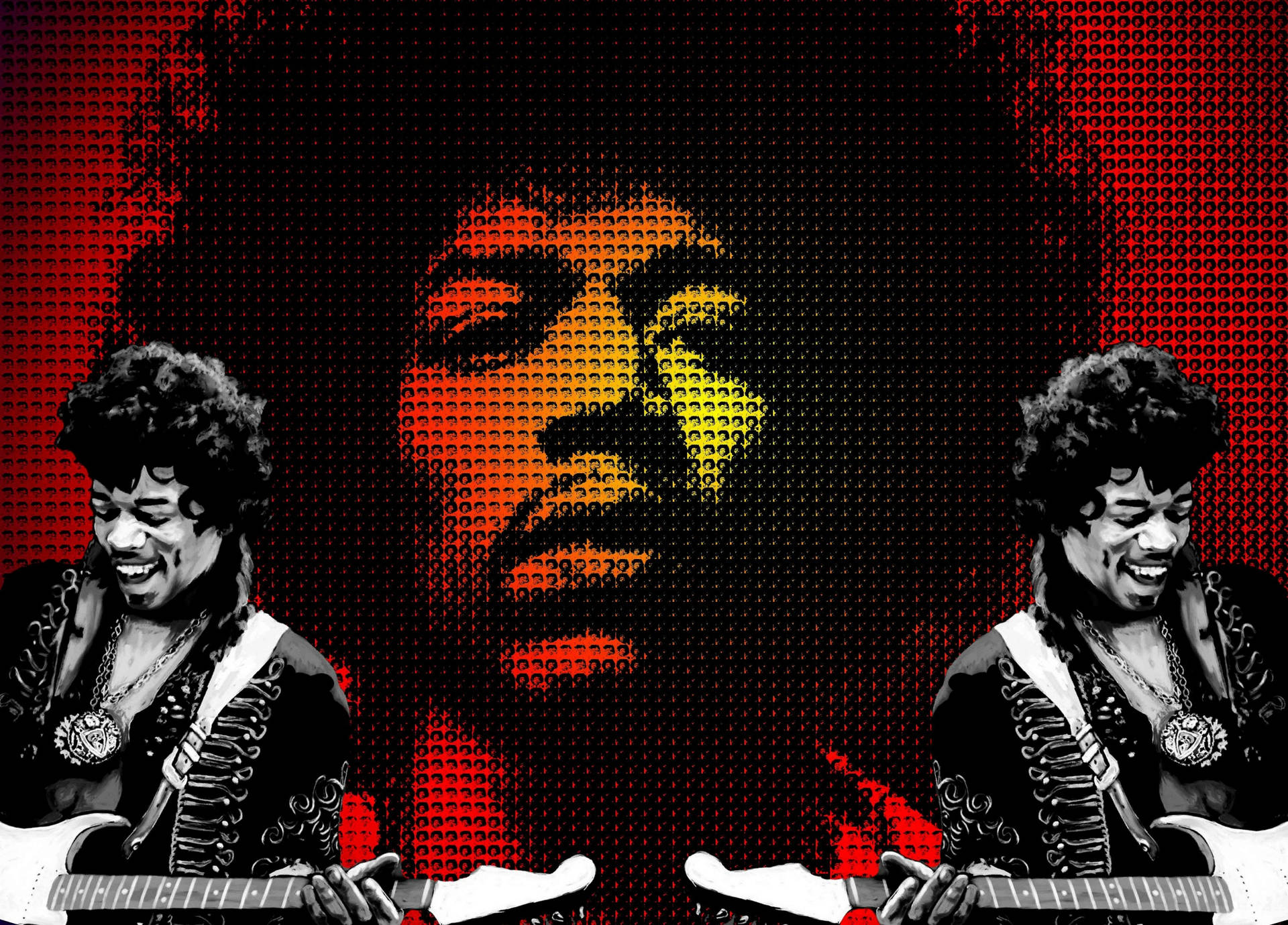 Jimi Hendrix Dotted, Red Portrait Background