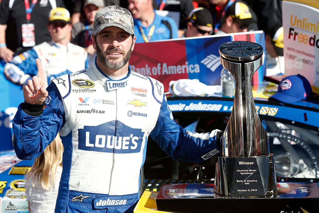 Jimmie Johnson Driving His Racing Car On The Track Background