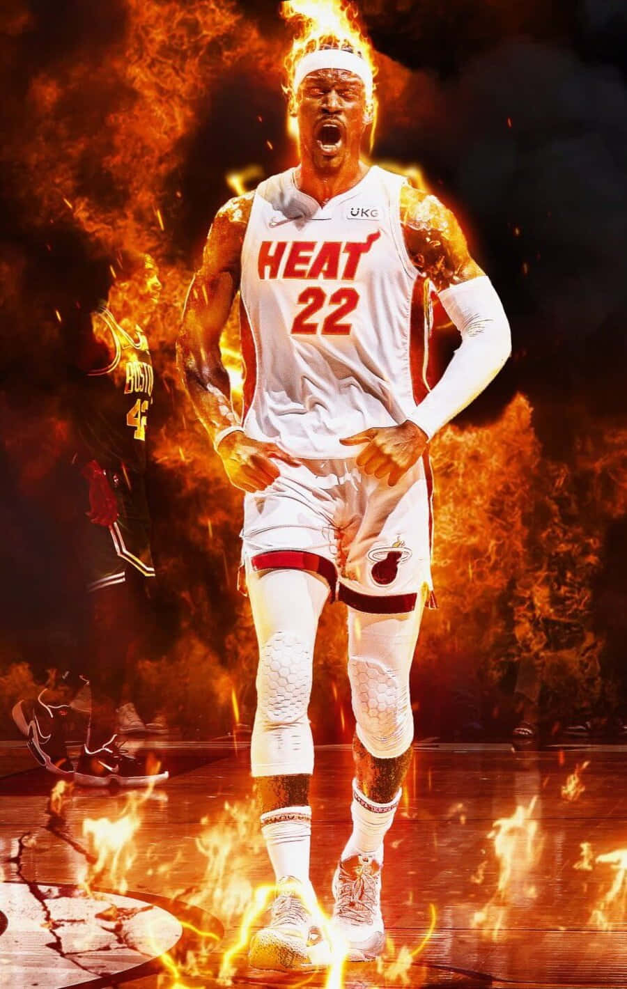 Jimmy Butler Flaming Intensity Miami Heat Background