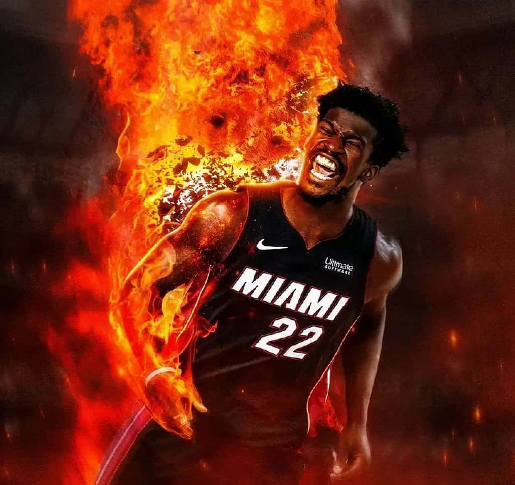 Jimmy Butler Flaming Passion Miami Heat Background