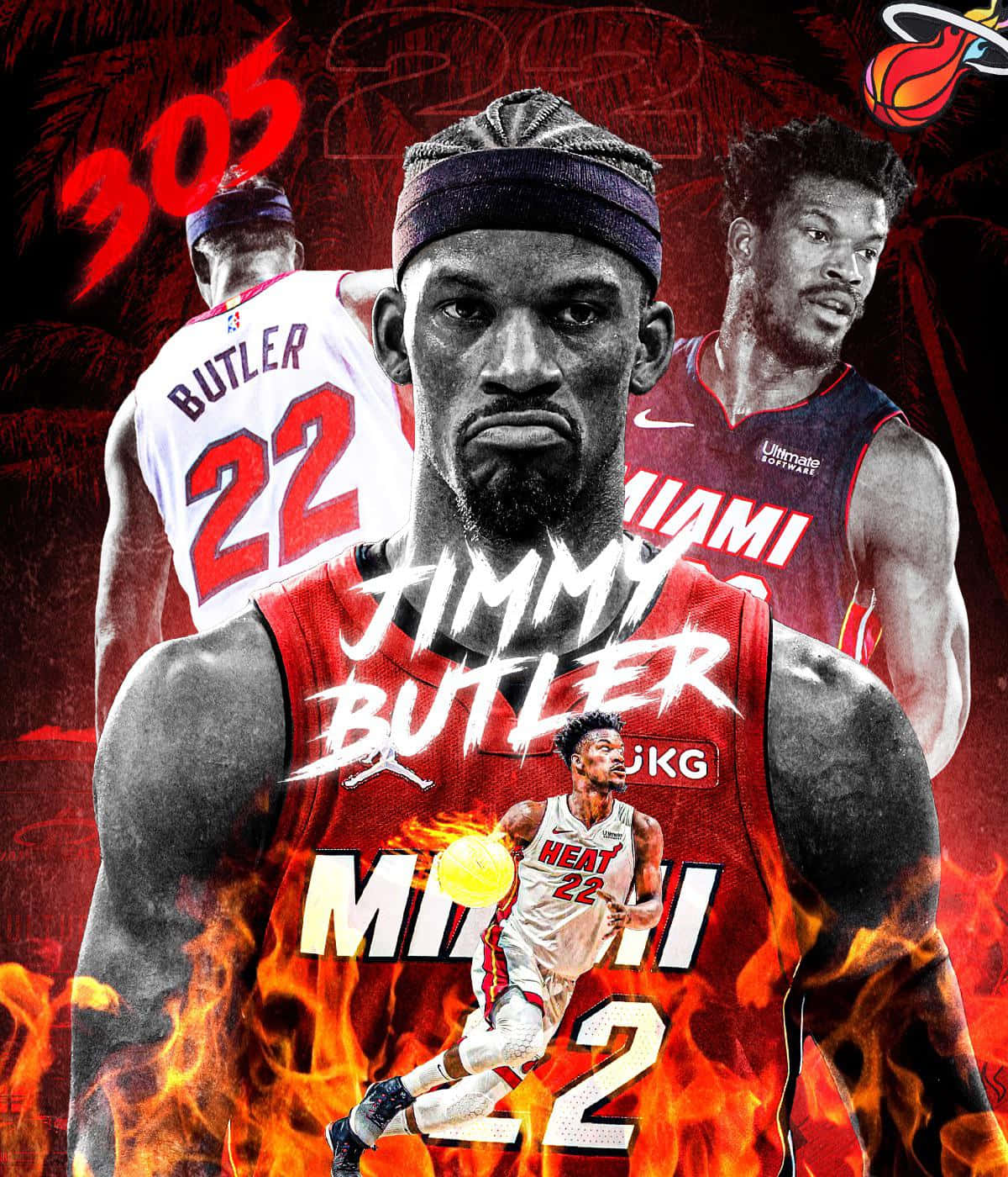 Jimmy Butler Miami Heat Fire Background Background