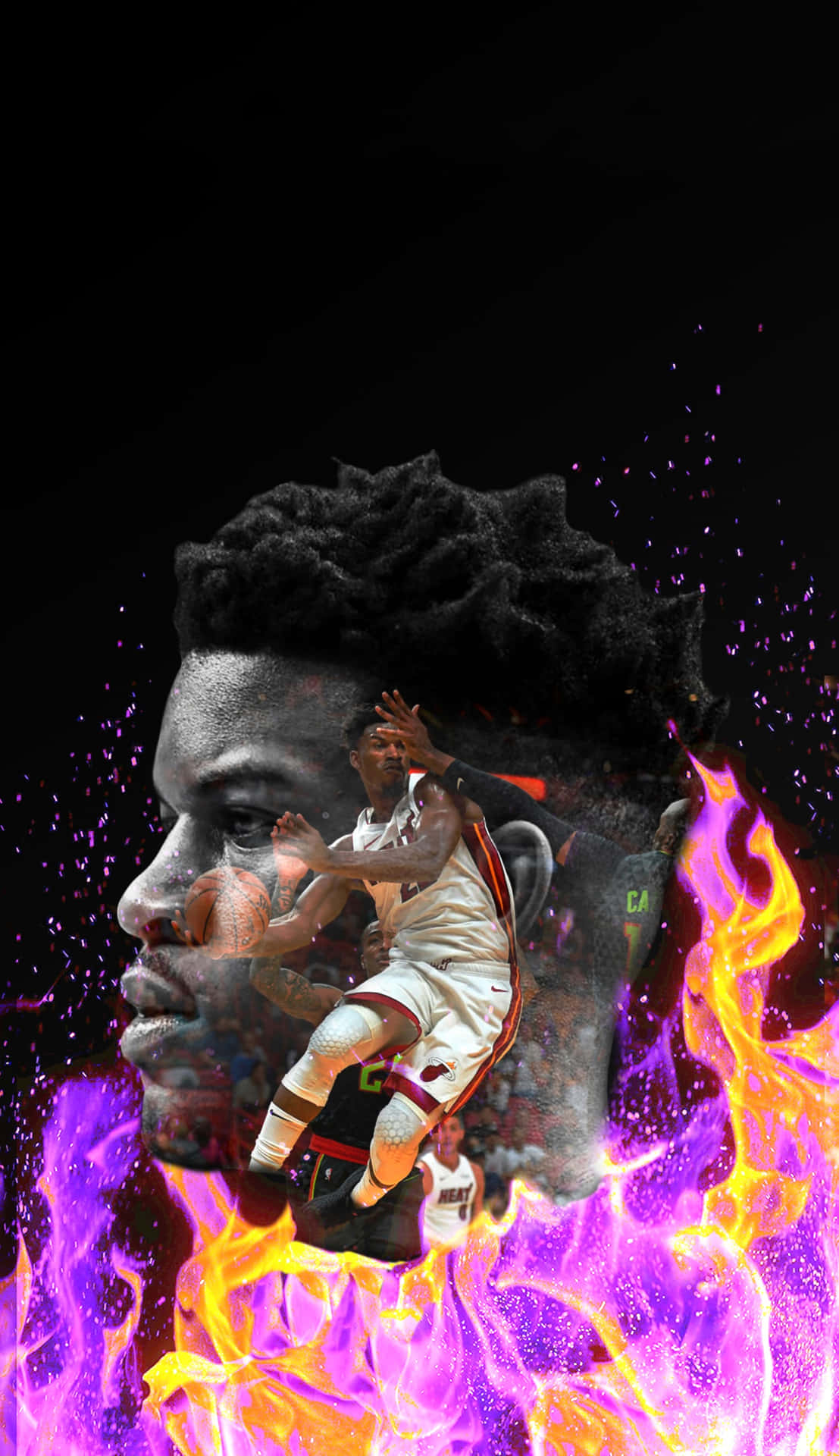 Jimmy Butler Miami Heat Flaming Artwork Background