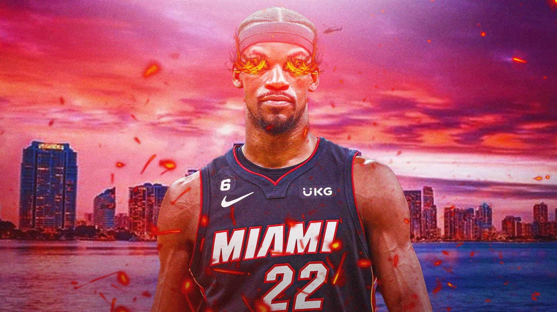 Jimmy Butler Miami Heat Vibrant Cityscape