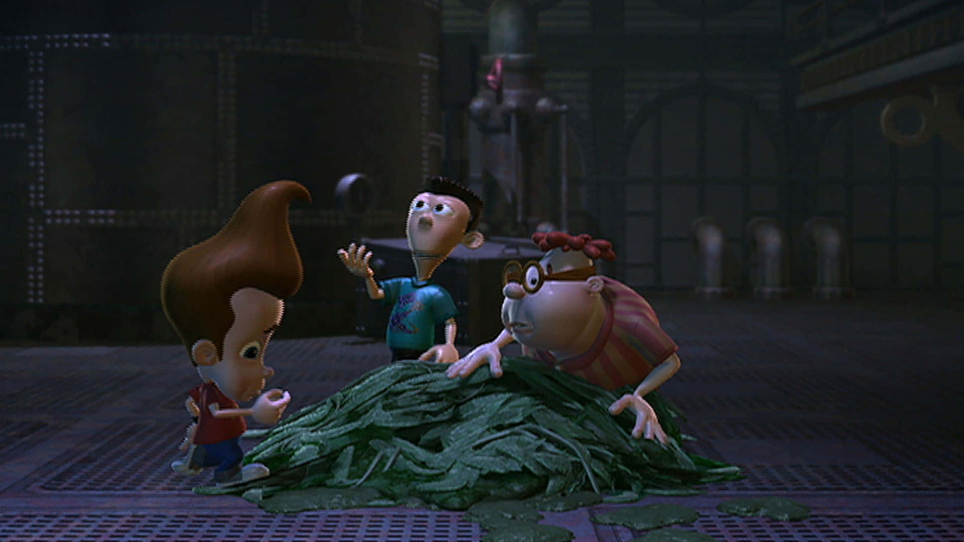 Jimmy Neutron Boy Genius Touching Green Slime Background