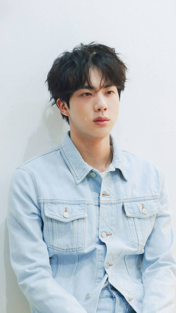 Jin Bts Cute Black Hair Jean Shirt Background