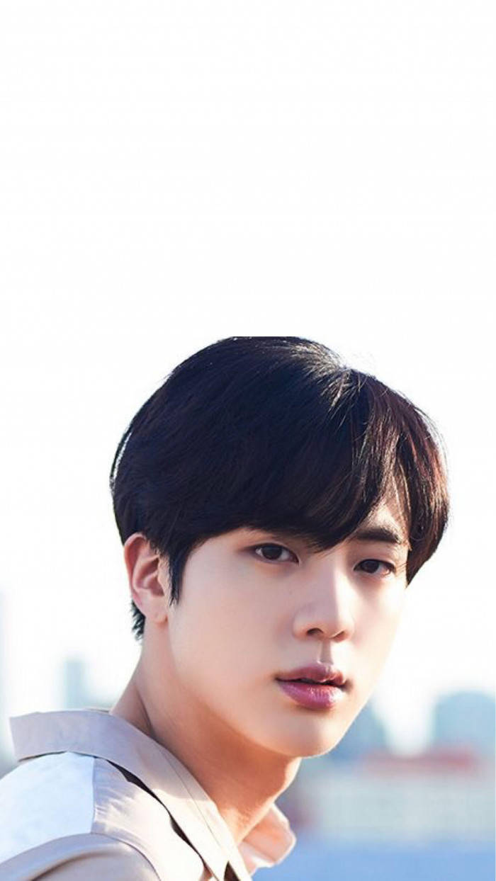 Jin Bts Cute Black Hair Looking At Camera Background