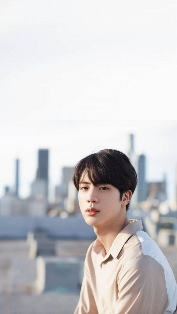 Jin Bts Cute Black Hair Outdoors Background