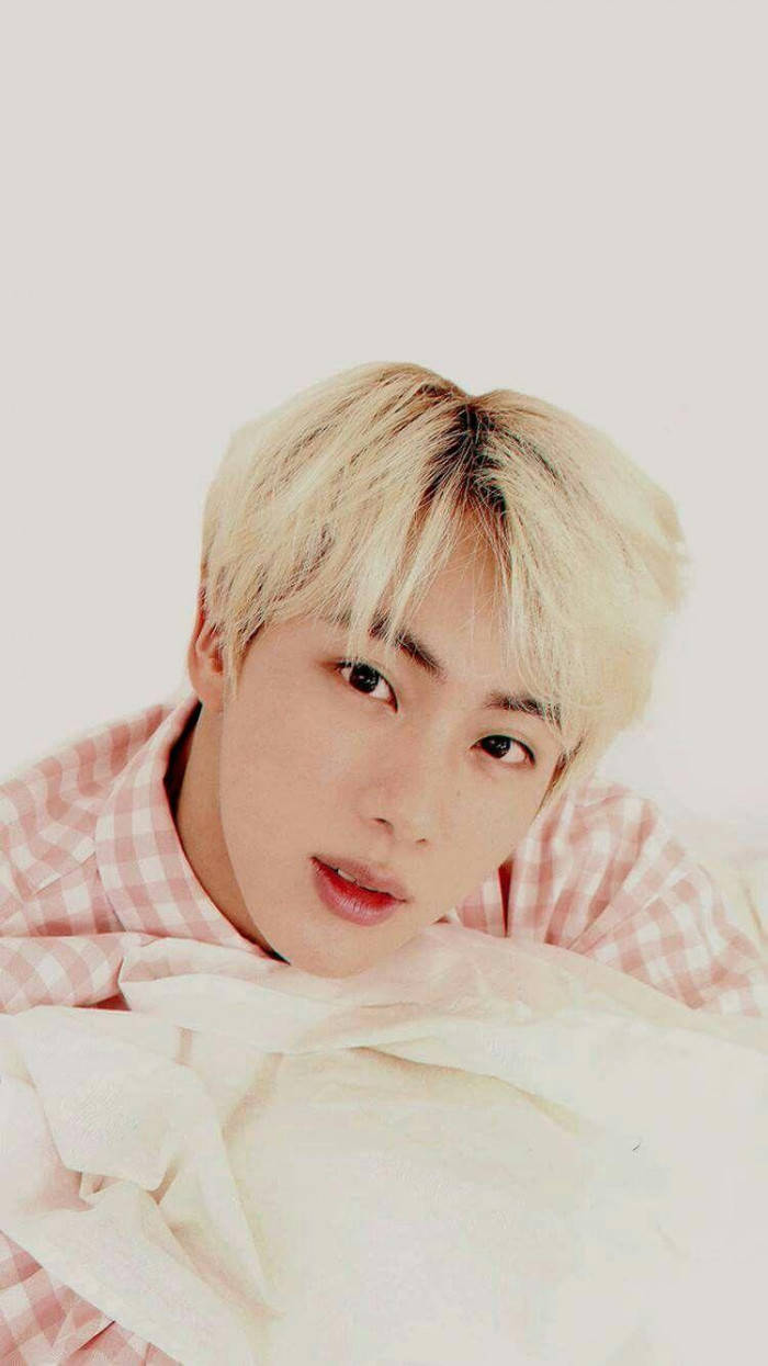 Jin Bts Cute Blonde Hair Hugging Pillow Background