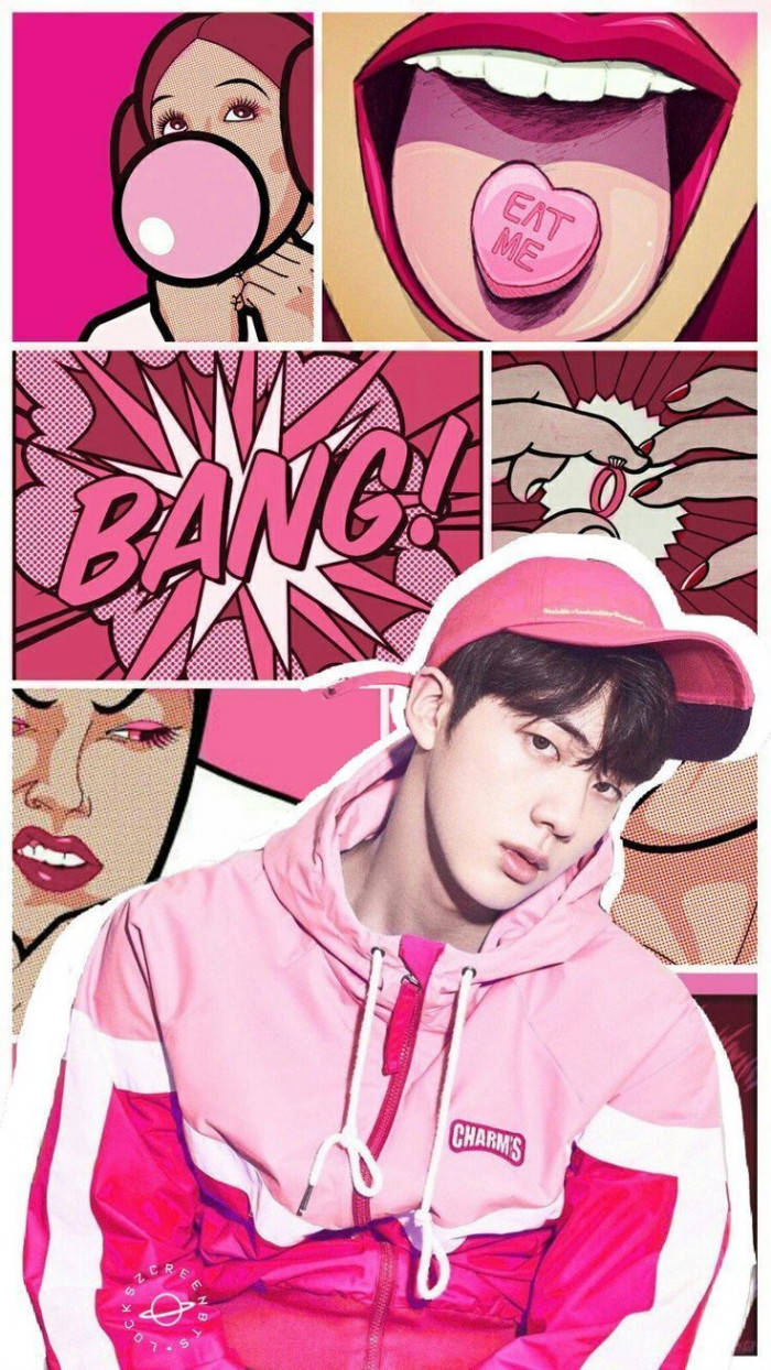 Jin Bts Cute Pink Fanart Background