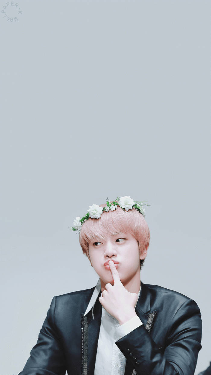 Jin Bts Cute Pink Hair Flower Crown Background