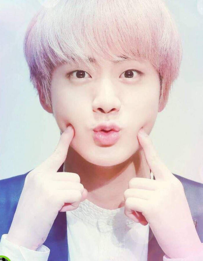 Jin Bts Cute Pink Hair Kissy Face Background