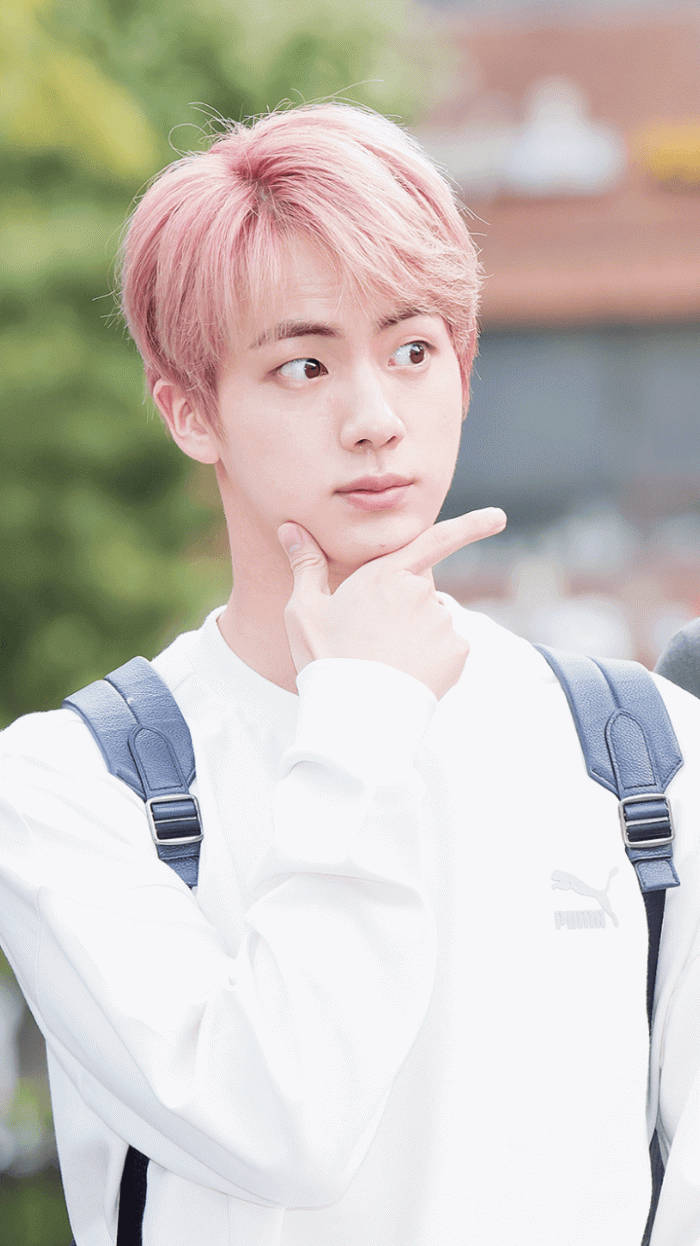 Jin Bts Cute Pink Hair Phone Background