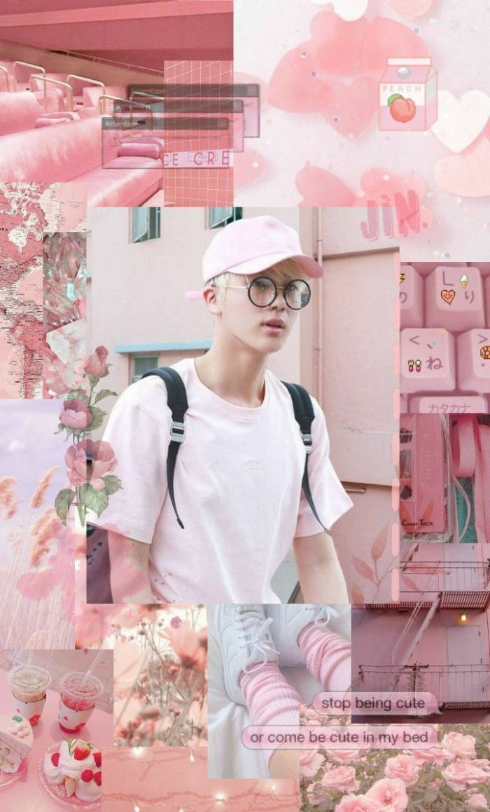 Jin Bts Cute Pink Theme Background