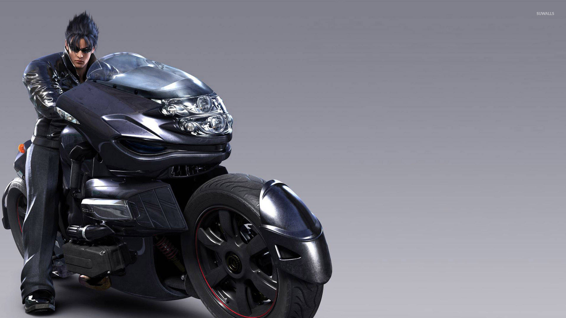 Jin Kazama In Black Motorcycle Background