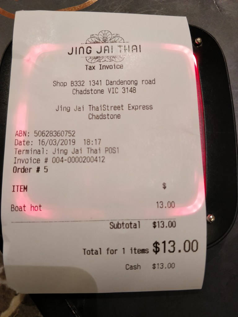 Jing Jai Thai Receipt Background