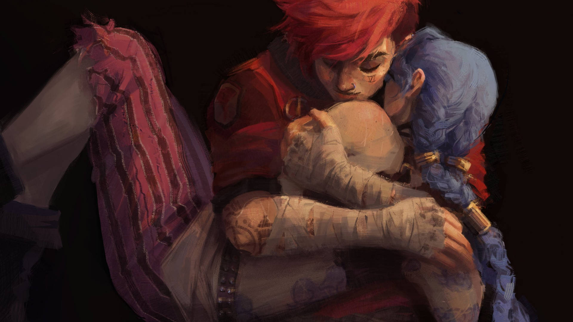 Jinx And Vi In Embrace - League Of Legends Desktop Art