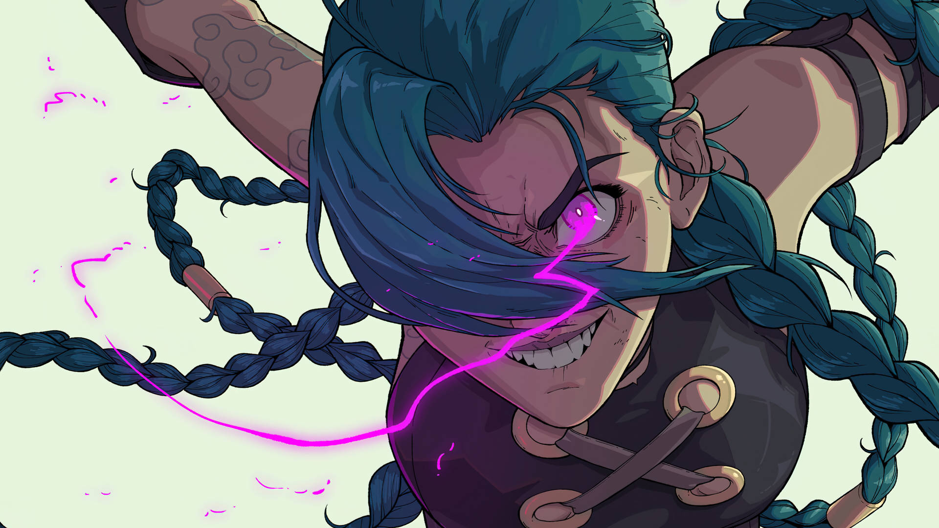 Jinx Arcane Crazy Purple Eyes Background