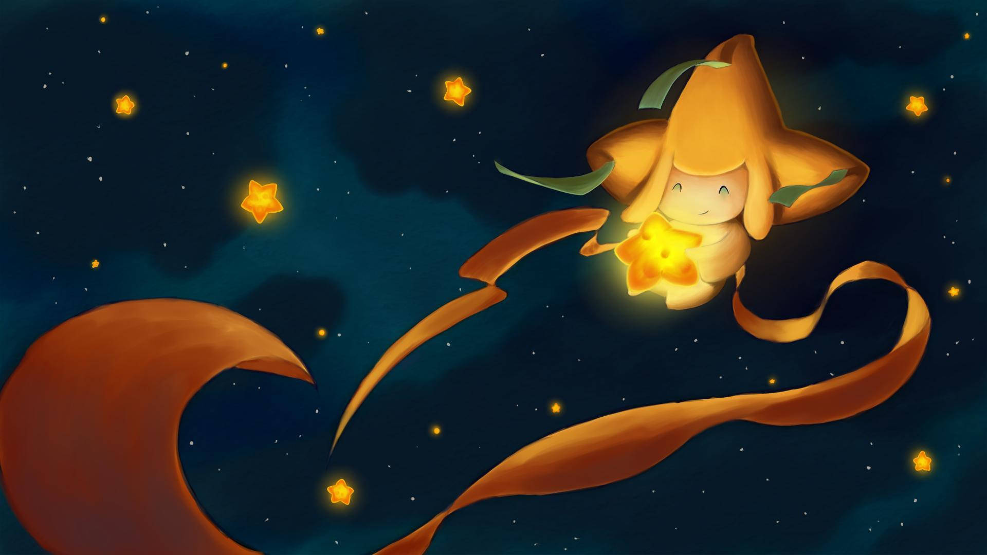 Jirachi Holding A Star Background